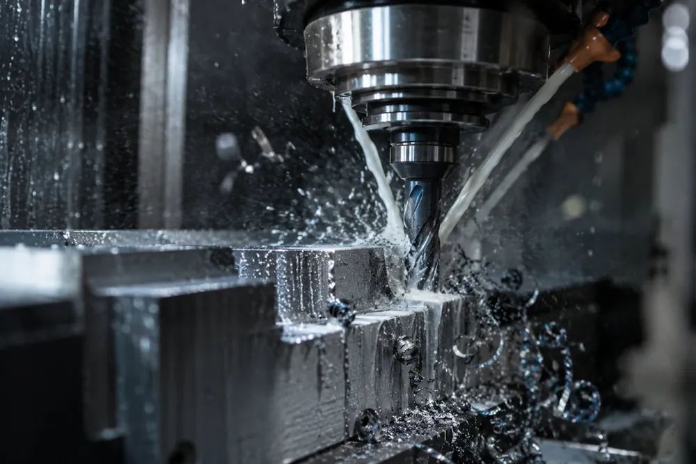 CNC-freesmachine bewerkt een stalen onderdeel